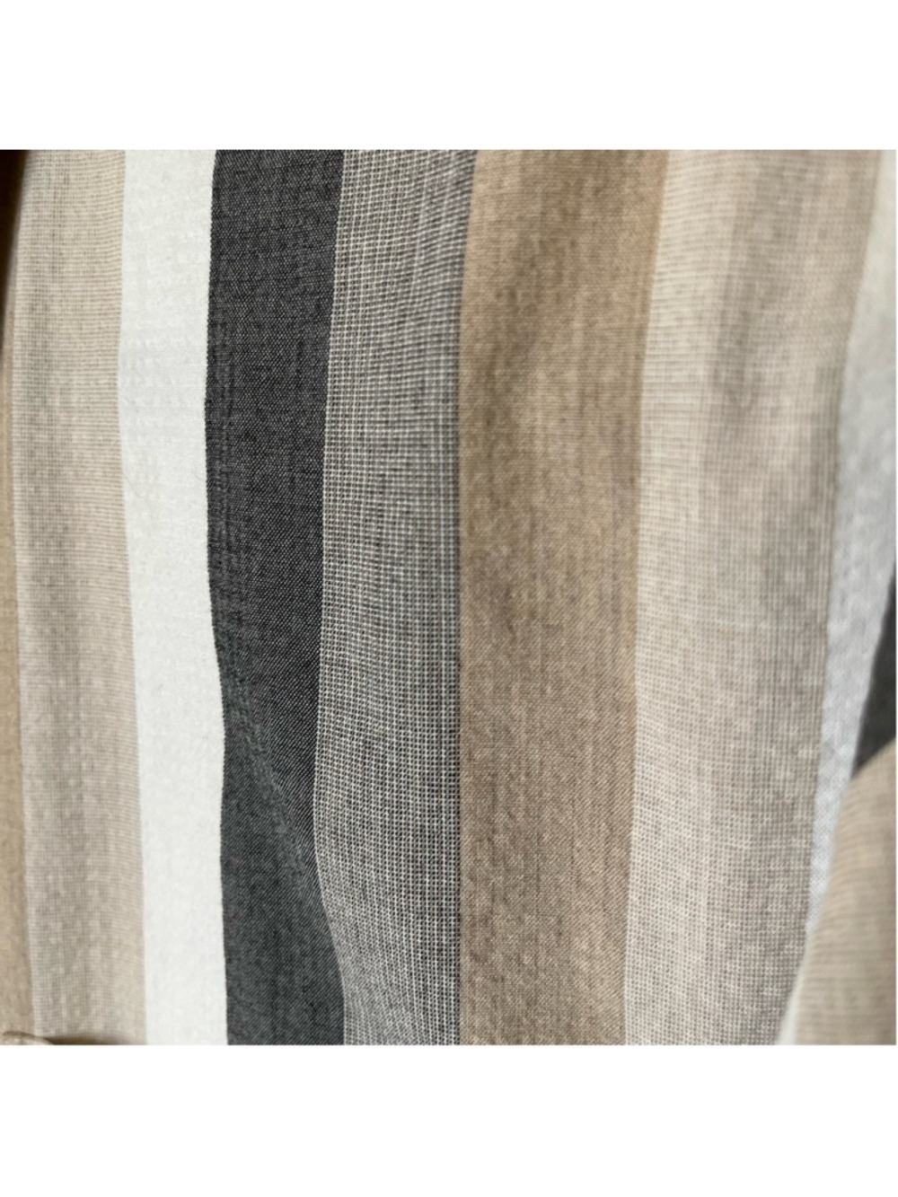 Striped Button Up Long Sleeve Shirt in Neutral Tan, Cream, Faded Black, Small - Picture 8 of 14